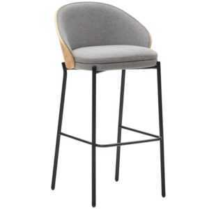 Šedá látková barová židle Kave Home Eamy s dřevěným opěradlem 77 cm