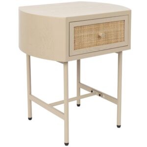 White Label Béžový dřevěný odkládací stolek s ratanovou výplní WLL AMAYA 48 x 38 cm