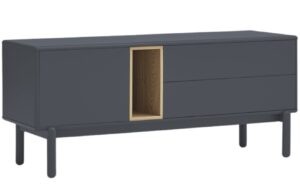 Antracitově šedý lakovaný TV stolek Teulat Corvo 140 x 40 cm
