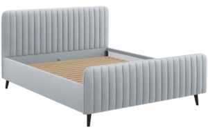 Světle šedá sametová dvoulůžková postel MICADONI Lily 180 x 200 cm