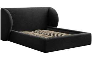 Černá žinylková dvoulůžková postel MICADONI Miley 200 x 200 cm s úložným prostorem