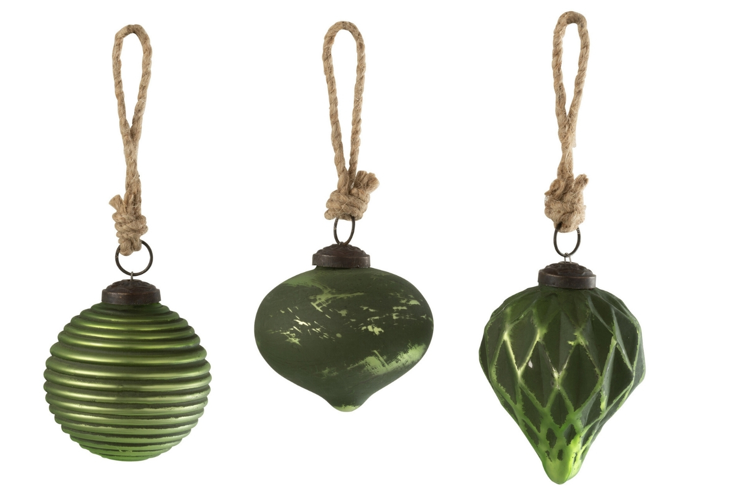 J-line Set tří skleněných zelených vánočních ozdob Joslie 7