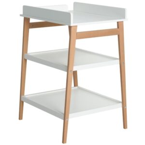 Bílý přebalovací pult Quax Hip s bukovou podnoží 74 x 63 cm