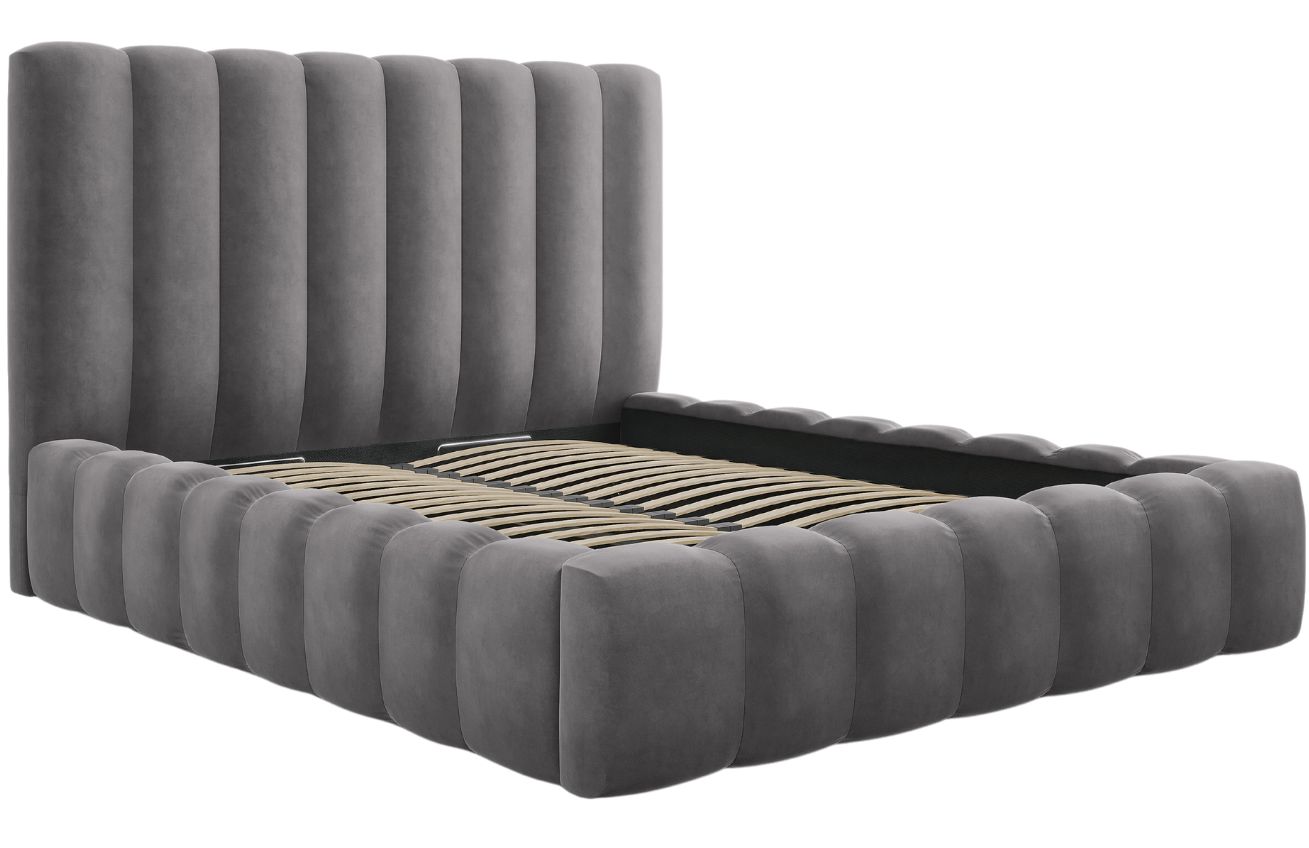 Micadoni Sametová postel Kelp 160 x 200 cm s úložným prostorem