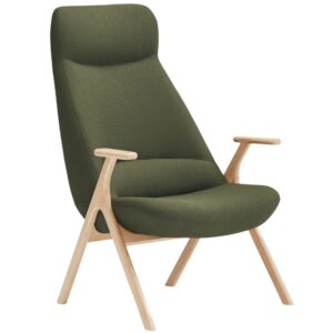 Teulat Vysoké zelené křeslo Dins s dřevěnou podnoží