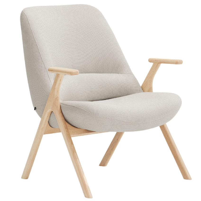 Teulat Nízké bílé křeslo Dins s dřevěnou podnoží