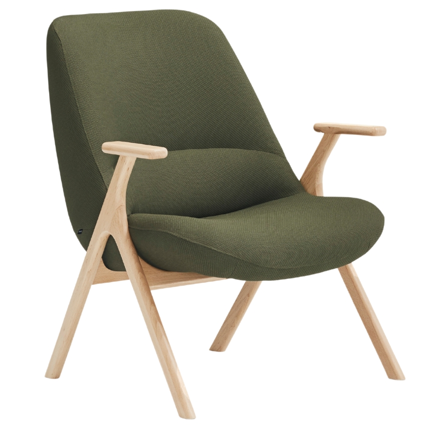 Teulat Nízké zelené křeslo Dins s dřevěnou podnoží