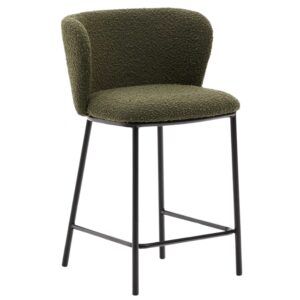 Kave Home Zelená bouclé barová židle Ciselia 65 cm
