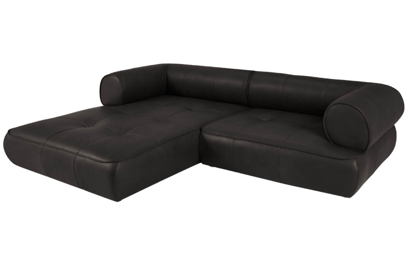 Maison Heritage Černá kožená rohová pohovka Lily 261 cm