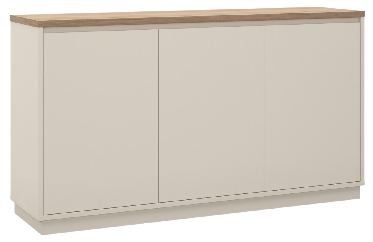 Marckeric Krémová lakovaná komoda Loreta 151 x 40 cm s dubovým dekorem