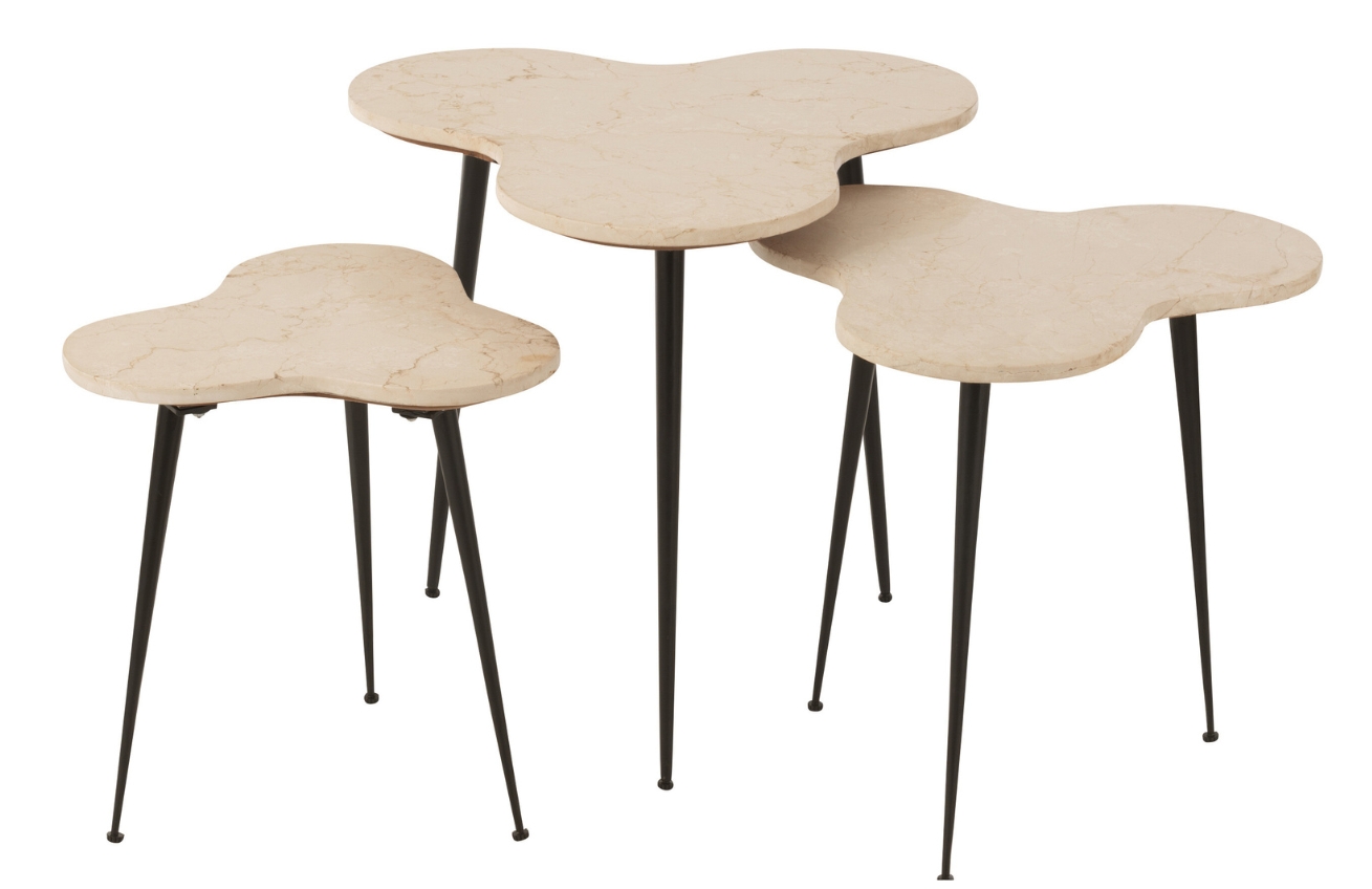 J-line Set tří bílých mramorových odkládacích stolků Shamrock 61/55 cm