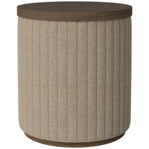 Bolia Béžový čalouněný taburet Rigato 40 cm s tmavým dubovým podnosem