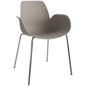 Bolia Hnědá plastová jídelní židle Seed s chromovanou podnoží