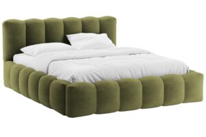 Micadoni Zelená bouclé dvoulůžková postel Lupine 160 x 200 cm s úložným prostorem