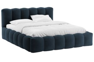 Micadoni Tmavě modrá bouclé dvoulůžková postel Lupine 160 x 200 cm s úložným prostorem