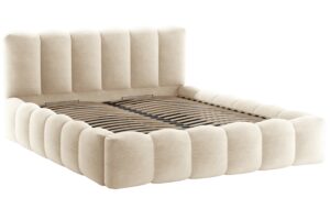Micadoni Béžová bouclé dvoulůžková postel Lupine 180 x 200 cm s úložným prostorem