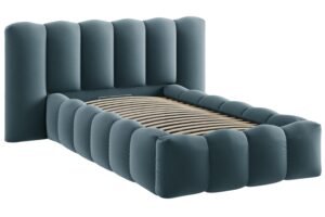 Micadoni Modrá sametová postel Lupine 90 x 200 cm s úložným prostorem