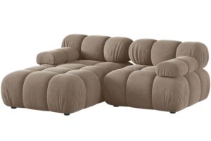 Micadoni Tmavě béžová sametová rohová pohovka Bellis 188 cm