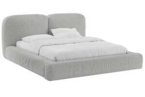 Micadoni Světle šedá bouclé dvoulůžková postel Martina 160 x 200 cm s úložným prostorem