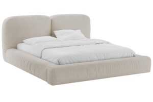 Micadoni Béžová bouclé dvoulůžková postel Martina 160 x 200 cm s úložným prostorem