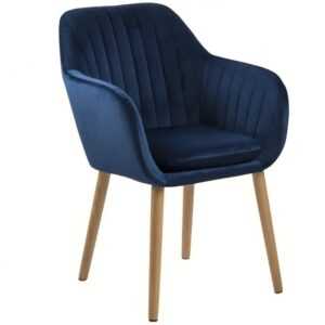 Scandi Modrá sametová jídelní židle Milla s prošíváním
