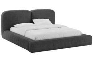 Micadoni Tmavě šedá bouclé dvoulůžková postel Martina 180 x 200 cm s úložným prostorem