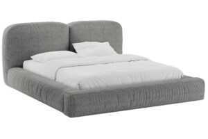 Micadoni Šedá bouclé dvoulůžková postel Martina 180 x 200 cm s úložným prostorem