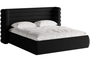 Černá bouclé dvoulůžková postel MICADONI Mount 160 x 200 cm