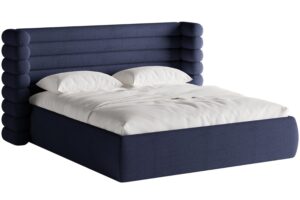 Modrá bouclé dvoulůžková postel MICADONI Mount 160 x 200 cm