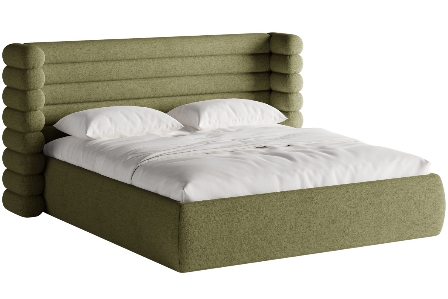 Zelená bouclé dvoulůžková postel MICADONI Mount 160 x 200 cm
