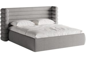 Šedá bouclé dvoulůžková postel MICADONI Mount 160 x 200 cm
