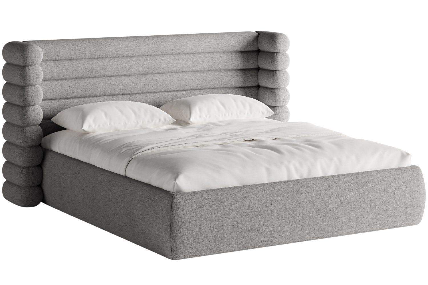 Šedá bouclé dvoulůžková postel MICADONI Mount 160 x 200 cm