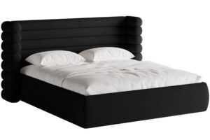 Černá bouclé dvoulůžková postel MICADONI Mount 180 x 200 cm