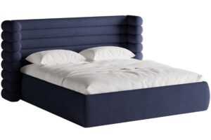 Modrá bouclé dvoulůžková postel MICADONI Mount 180 x 200 cm