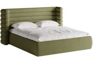 Zelená bouclé dvoulůžková postel MICADONI Mount 180 x 200 cm