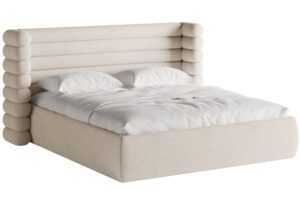 Světle béžová bouclé dvoulůžková postel MICADONI Mount 180 x 200 cm