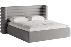 Šedá bouclé dvoulůžková postel MICADONI Mount 180 x 200 cm