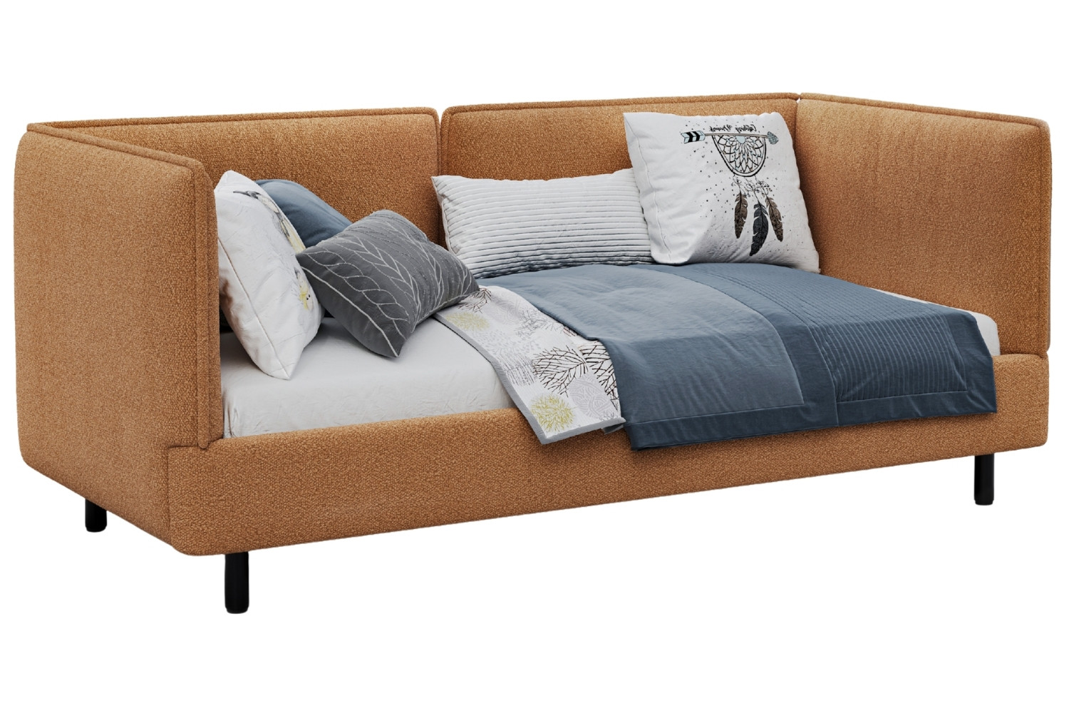 Woodsoft Oranžovohnědá bouclé jednolůžková postel Modena II 90 x 200 cm