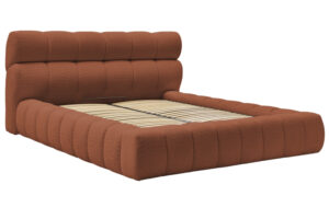 Bobochic Paris Terakotově oranžová bouclé dvoulůžková postel Mont-Blanc 160 x 200 cm s úložným prostorem