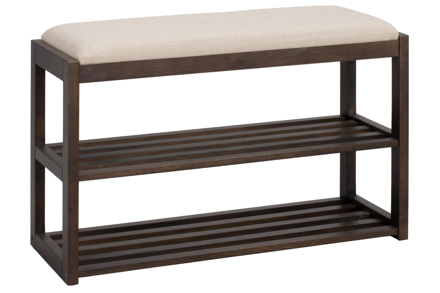 Rowico Tmavý dubový botník CONFETTI 80 x 30 cm s béžovým sedákem